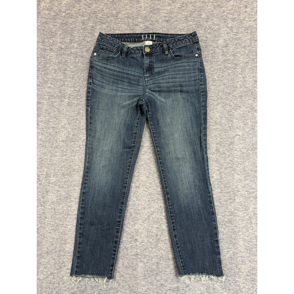 Elle Ankle Medium Wash with Fringe Bottom Jeans Women's Junior's Stretchy SIze 6